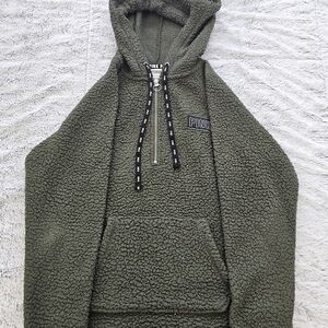 PINK Victoria's Secret Olive Green Sherpa Hoodie